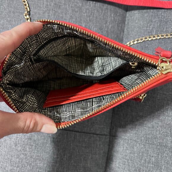 MMS Clutch Crossbody Purse Women Small Red‎ Gold Chain Elegant Evening - Picture 4 of 12